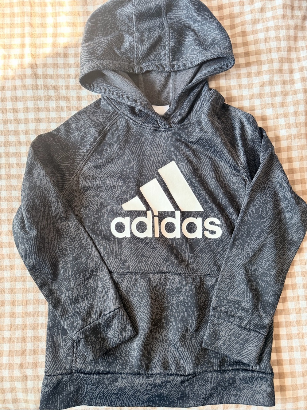 adidas Kids Black Heather Pullover Hoodie with White Logo